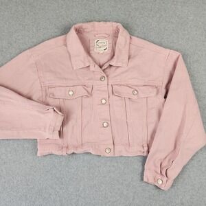 Stoosh Denim Jacket Womens Medium Pink Cropped Vintage Trucker JKJR2474 Cotton